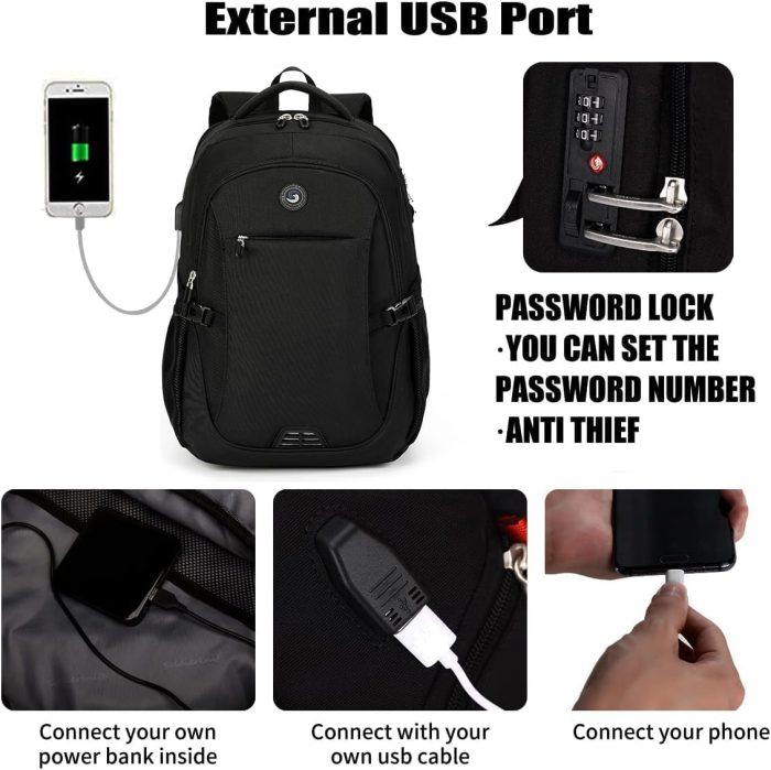 SHRRADOO Anti Theft Laptop Backpack Travel Backpacks with usb Charging Port for Women Men College Backpack Computer Bag Fits 17 Inch Laptop,Grey - Image 3