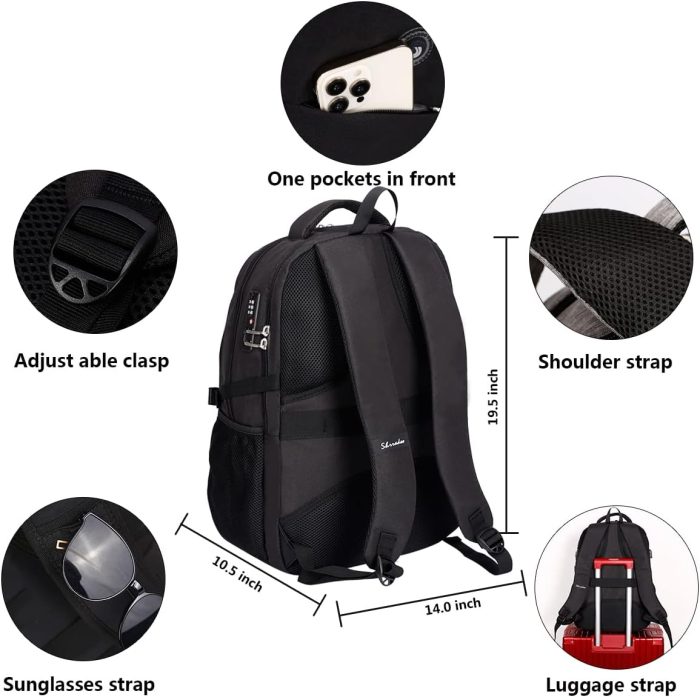 SHRRADOO Anti Theft Laptop Backpack Travel Backpacks with usb Charging Port for Women Men College Backpack Computer Bag Fits 17 Inch Laptop,Grey - Image 5