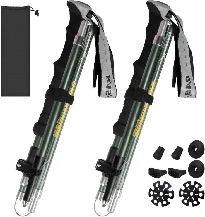 Trekking Poles Collapsible Hiking Poles for Men Women Upgraded Thickened Aircraft-Grade Aluminum Alloy Trekking Sticks with Tip Kits Carrying Bag