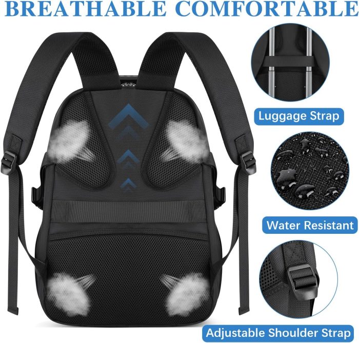 ZOMFELT Travel Backpack, 15.6 inch Laptop Backpack for Men Women, Water Resistant College School Computer Bag, Carry On Bag Airline Approved Business Work Bag, Laptop Bag for Work Trip Gift, Black - Image 4